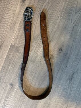 Men's Brown Leather Western Belt with Decorative Buckle